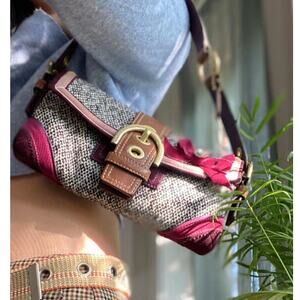 Coach Vintage Y2K Purple Tweed Suede Shoulder Bag 8F01